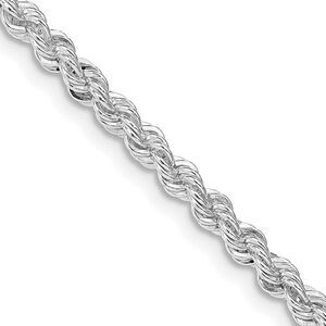 3mm Rhodium Plated Sterling Silver Solid Rope Chain Necklace, 30 Inch
